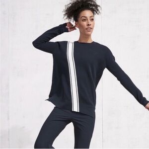 Athleta Streetwise Dark Navy Blue with white stripe Knit sweater XS
